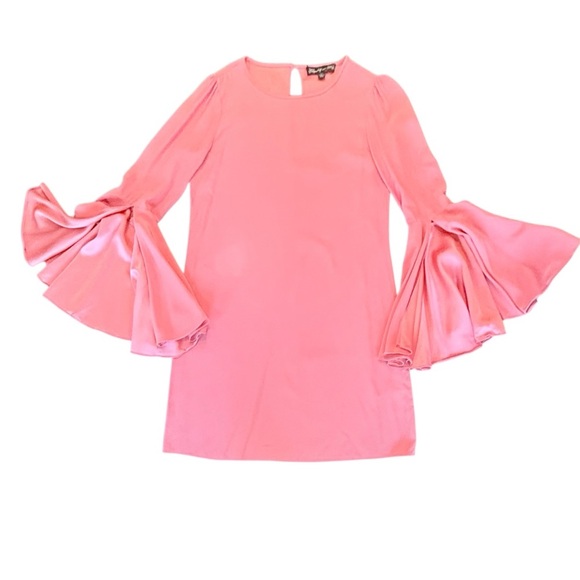 Elizabeth and James Pink Boatneck Fluted Sleeve Silk Mini Shift Dress XS $495 - Picture 2 of 15